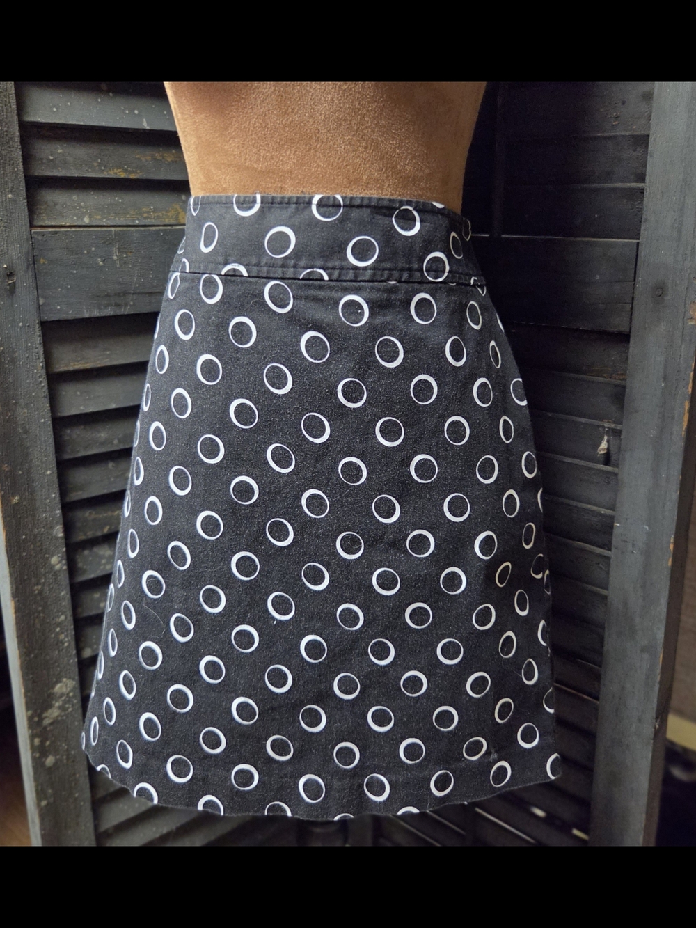 Rafaella Black A-Line Skirt with White Circle Print